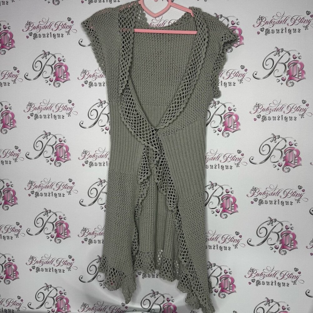 Dress cardigan grey knit crochet knitted buttons flowy waterfall comfy stretchy